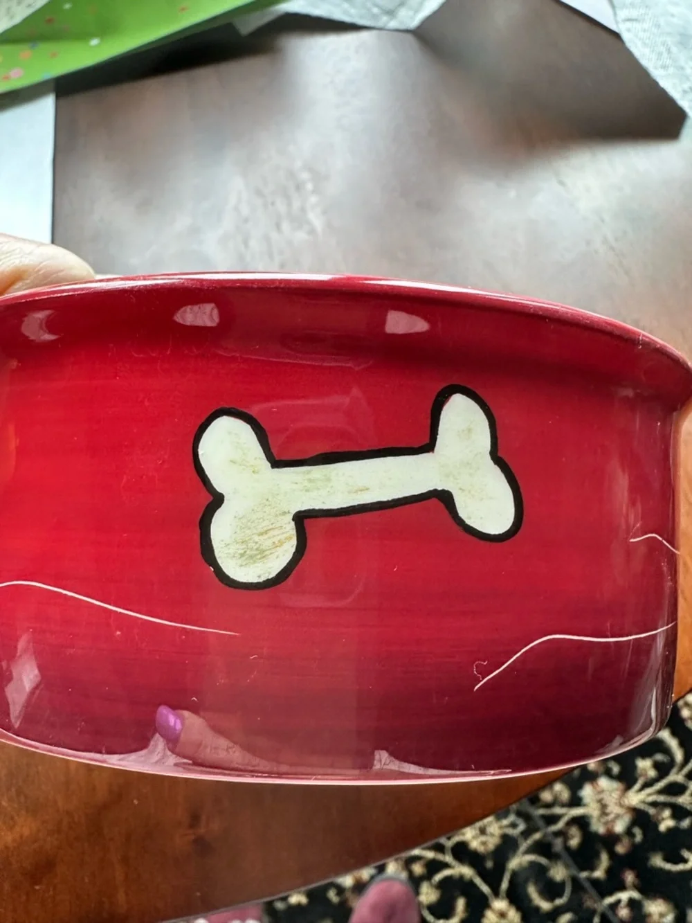 Hand-Painted Dog Skateboard Ceramic Bowl - Red, Green, Blue
